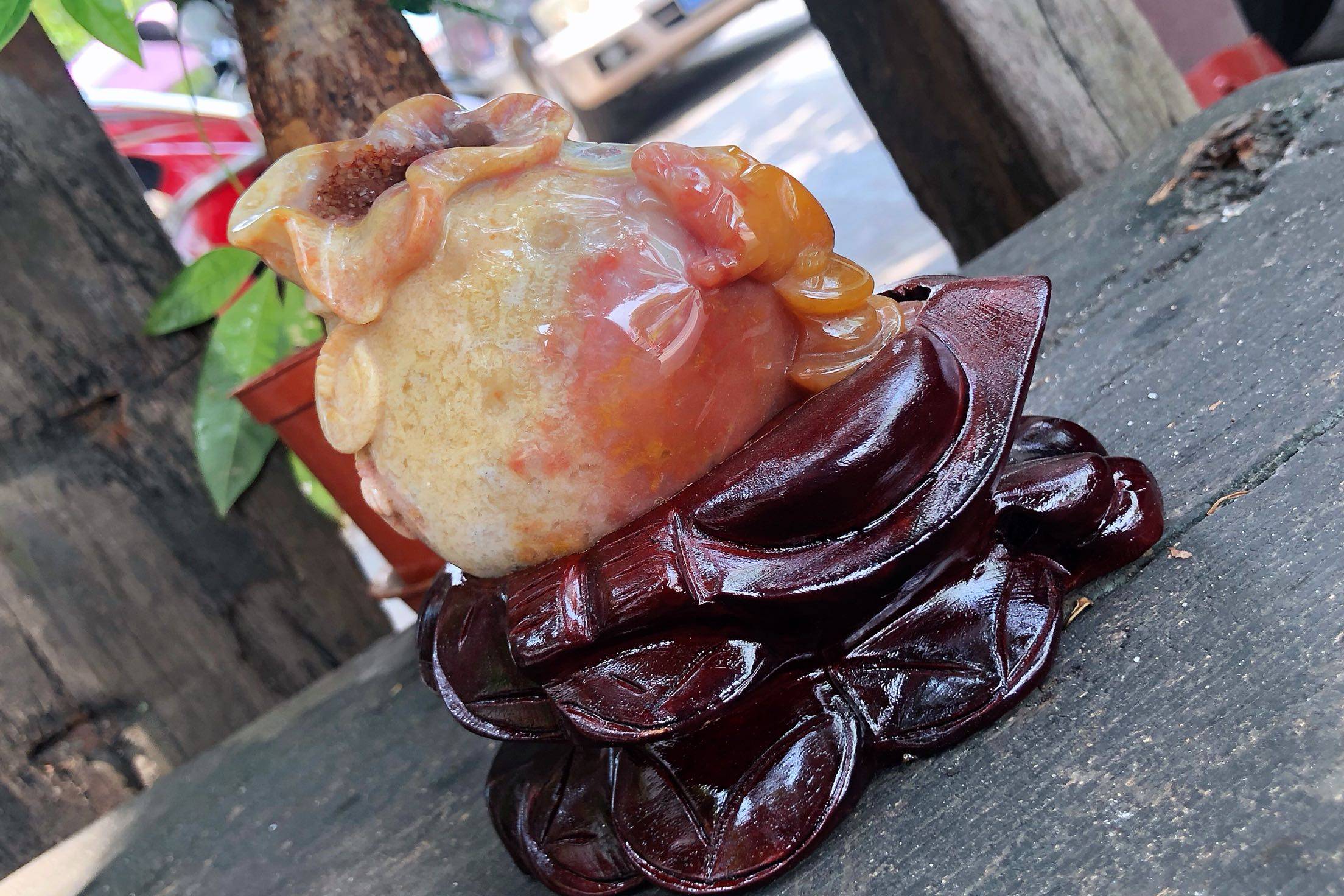 一博海底奇宝天然珊瑚玉老紫红色大花彩花玉化摆件