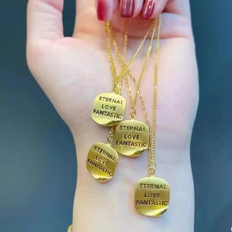 小方黄金项链足金卷边方牌5g套链方糖吊坠颈饰