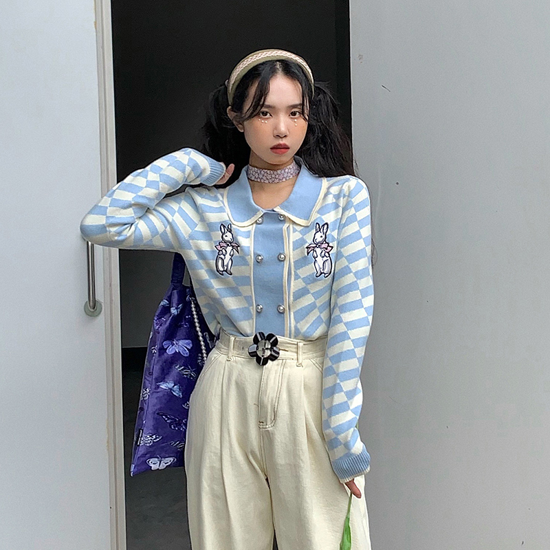 ziziFei复古针织开衫毛衣外套女日系秋冬长袖上衣原创设计感小众