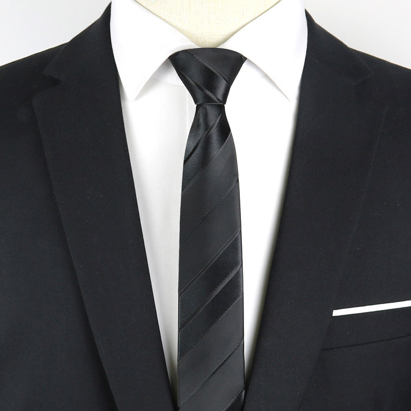 黑色领带男正商务手打光面韩版6cm免打波点拉领带