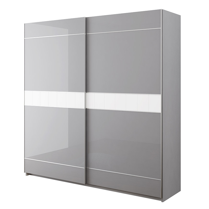 烤漆漆黑灰色移门大衣衣柜简约现代推拉门实木衣柜