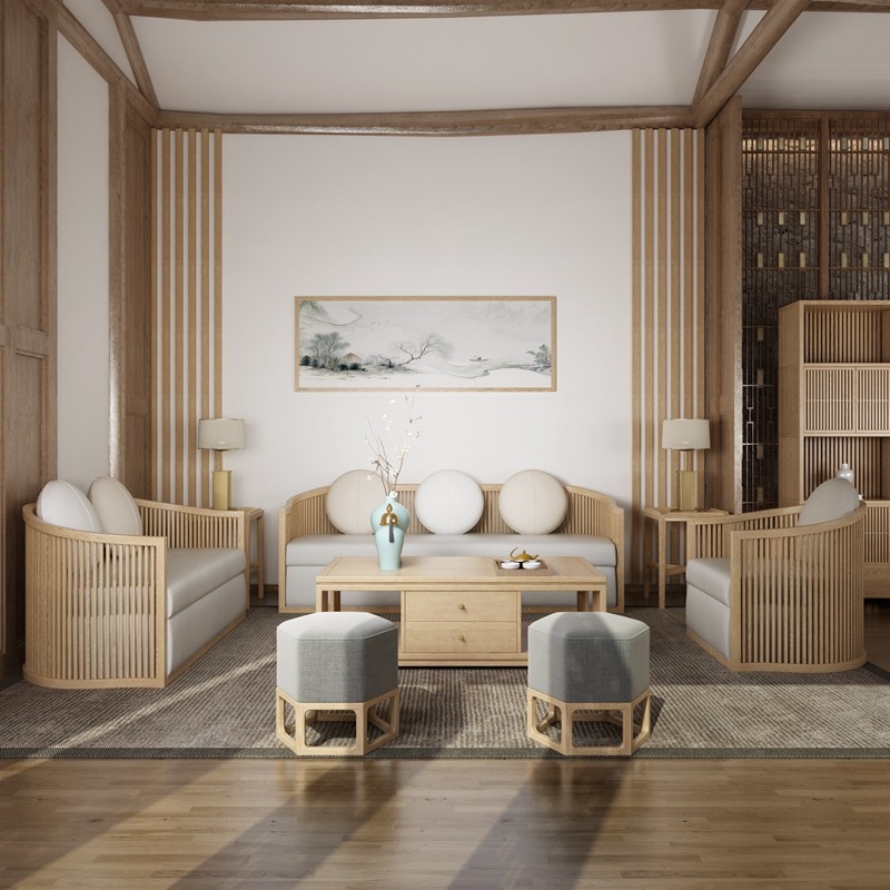 新中式实木沙发客厅民宿休闲家具售楼处会所别墅轻奢禅意定制家具