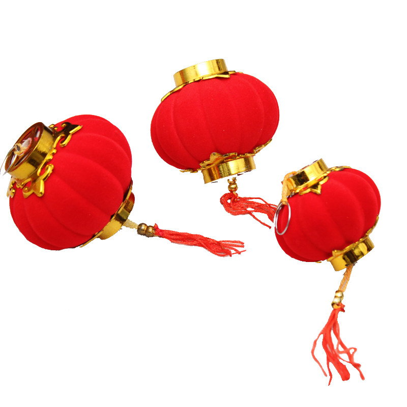 圣诞节植绒小红灯笼盆景装饰布置小挂件连串灯笼室外树上阳台挂饰