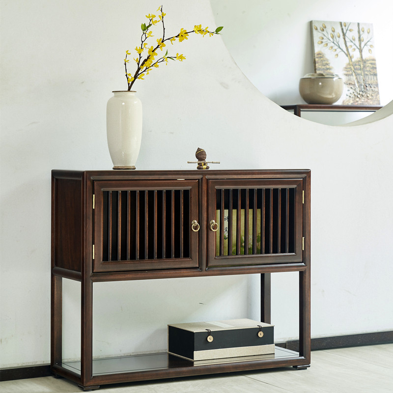 新中玄关两门矮柜式禅意储物茶室水柜木茶花梨餐边柜