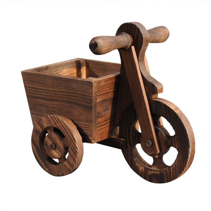 花盆花车实木三轮车花架防腐木质车轮庭院阳台花盆