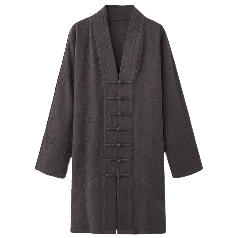 原创亚麻男士长款道袍复古中国国风修行宽松唐装