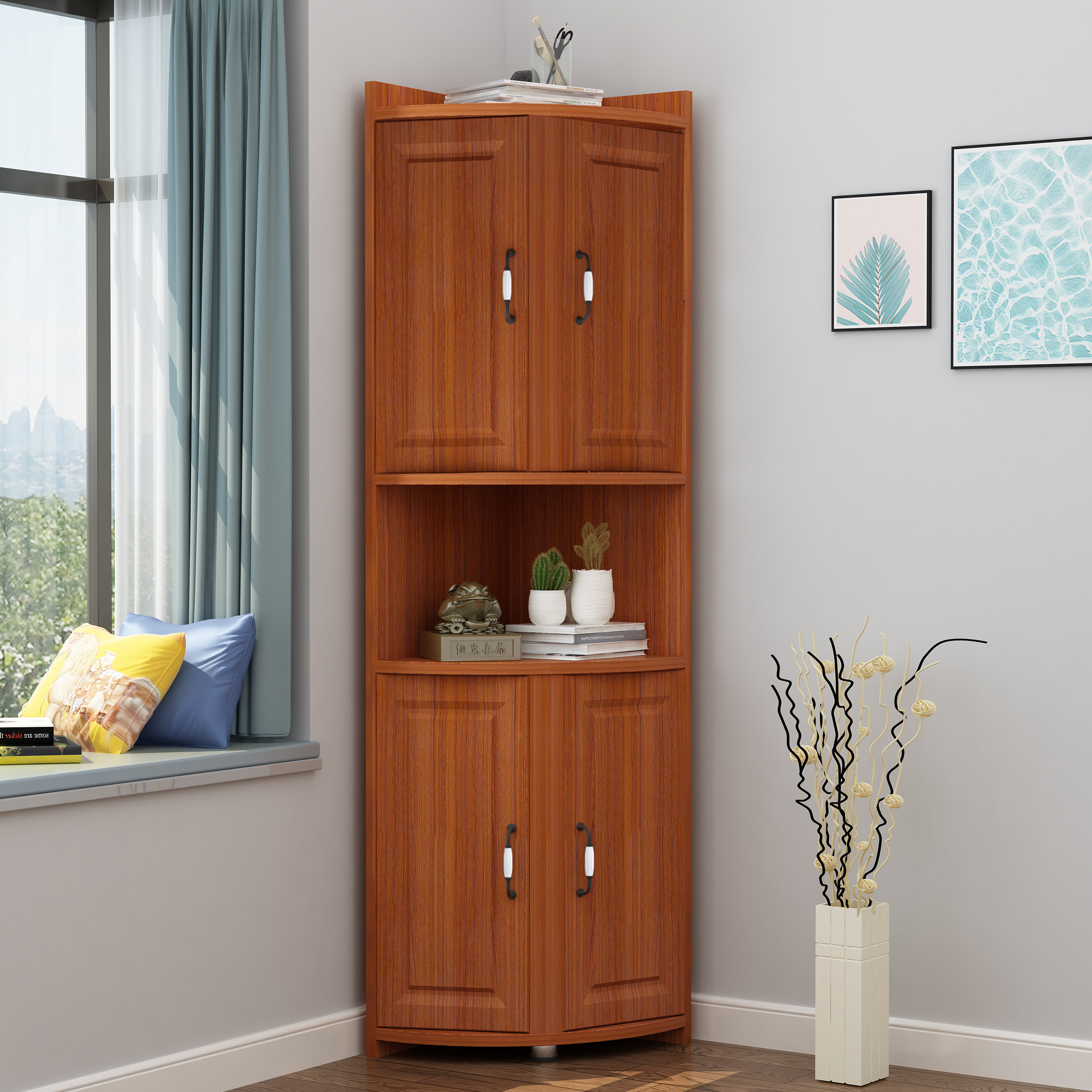 北欧角柜墙角三角落地高带门转角柜子置物架储物角柜