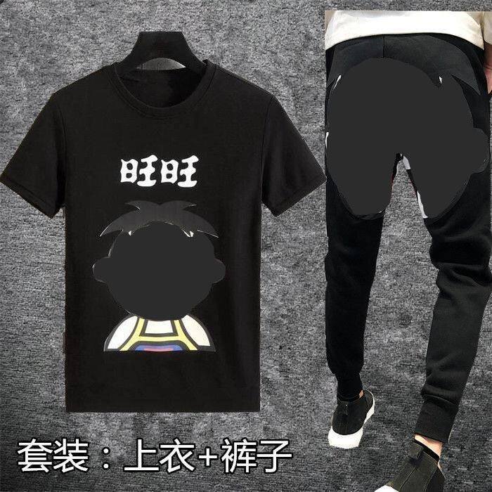 旺旺牛奶短袖衣服套装精神小伙旺仔紧身衣一套t恤