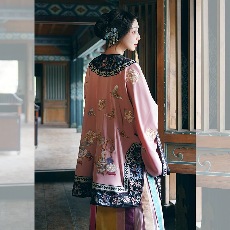dear栗原创牡丹亭花卉百蝶清汉女装重工刺绣女袍马面裙凤尾裙