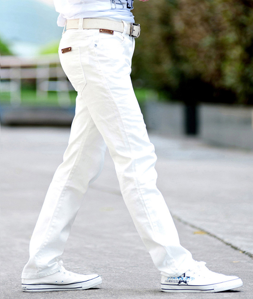 牛仔裤裤子男式白色修身弹力小直筒休闲白裤子爆款牛仔裤