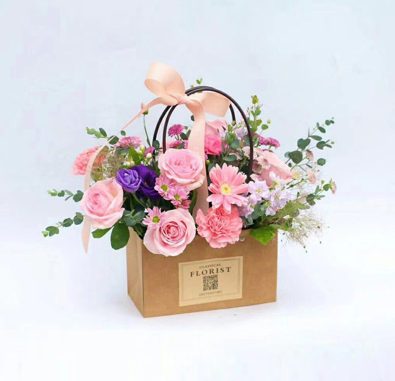 手提插花纸花花篮鲜花牛皮牛皮纸纸质防水diy礼品袋