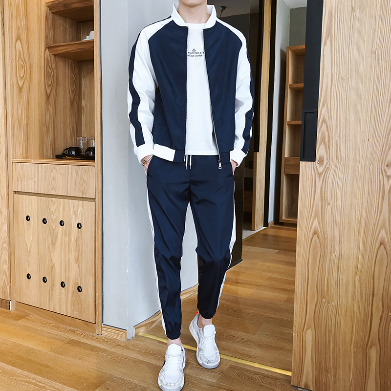 富贵鸟男士高端休闲运动套装春秋季新款韩版潮流帅气立领夹克外套