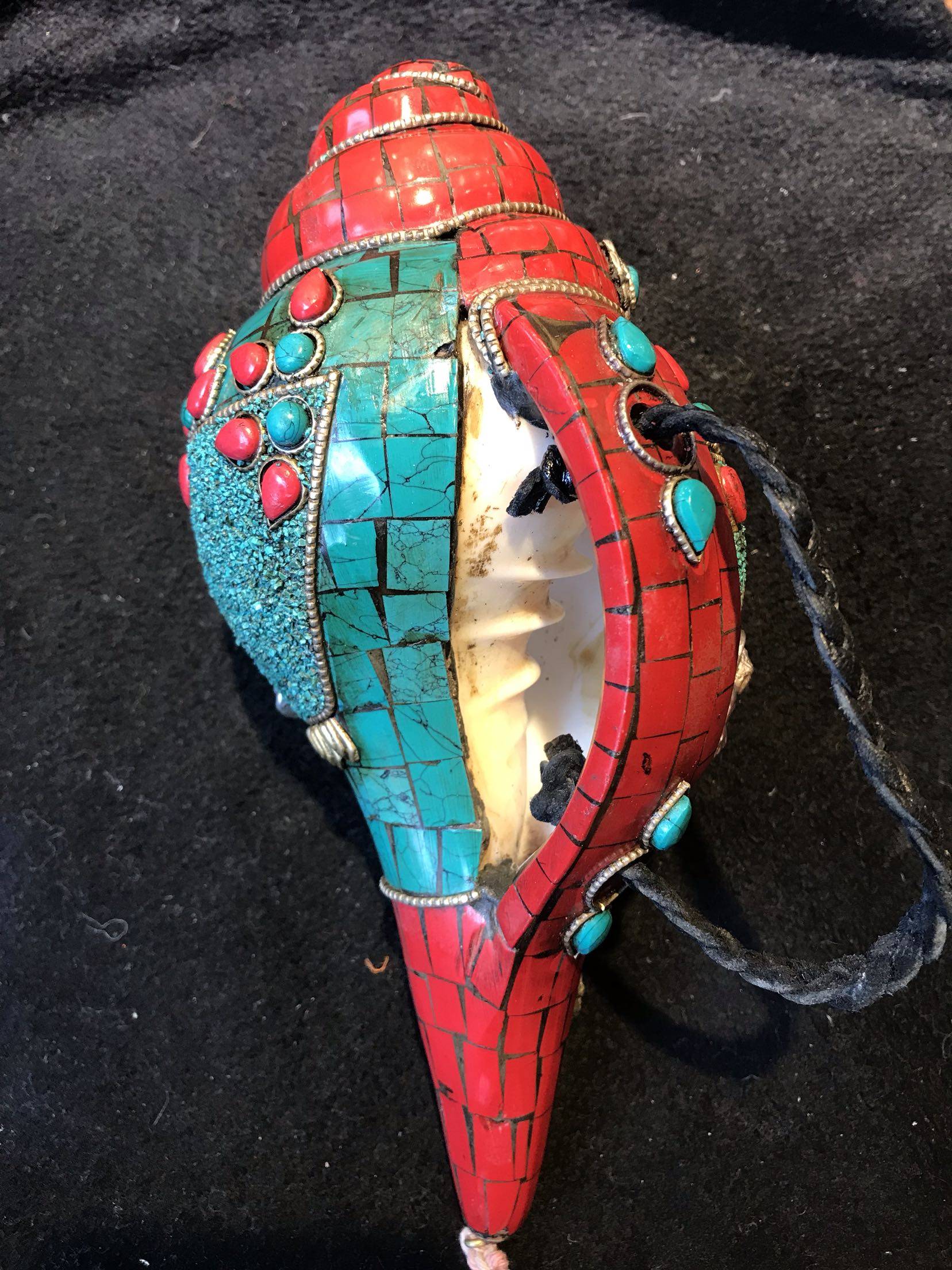 尼泊尔天然手工镶嵌右旋海螺法螺佛堂供品摆件摆件