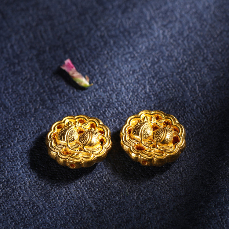 芝麻精选官网朝华凝露 999足金古法黄金手工錾刻石榴图