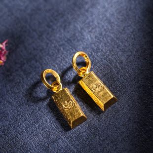 朝华凝露 足金手工錾刻24k纯黄金条吊坠项链手绳挂件迷你小金条-领券