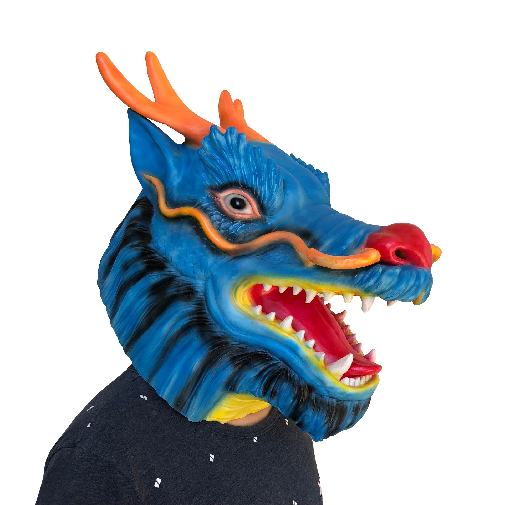 龙头面具动物头套中国风面具龙王动漫乳胶头饰万圣节年会表演道具