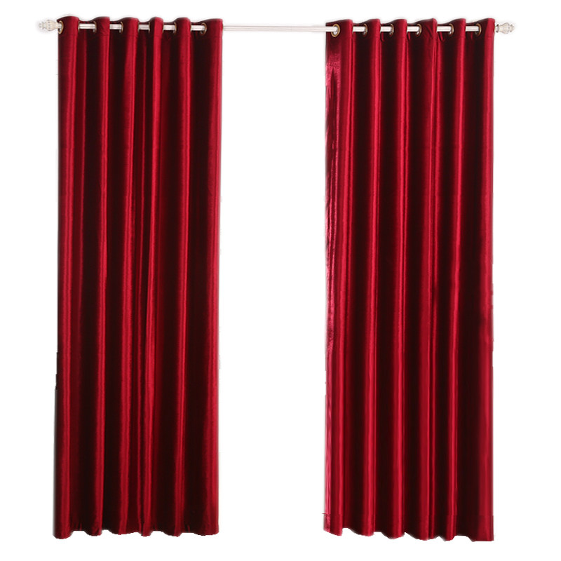 成品绒布加厚保暖隔音丝绒纯红色婚房遮光新中式客厅背景家用窗帘