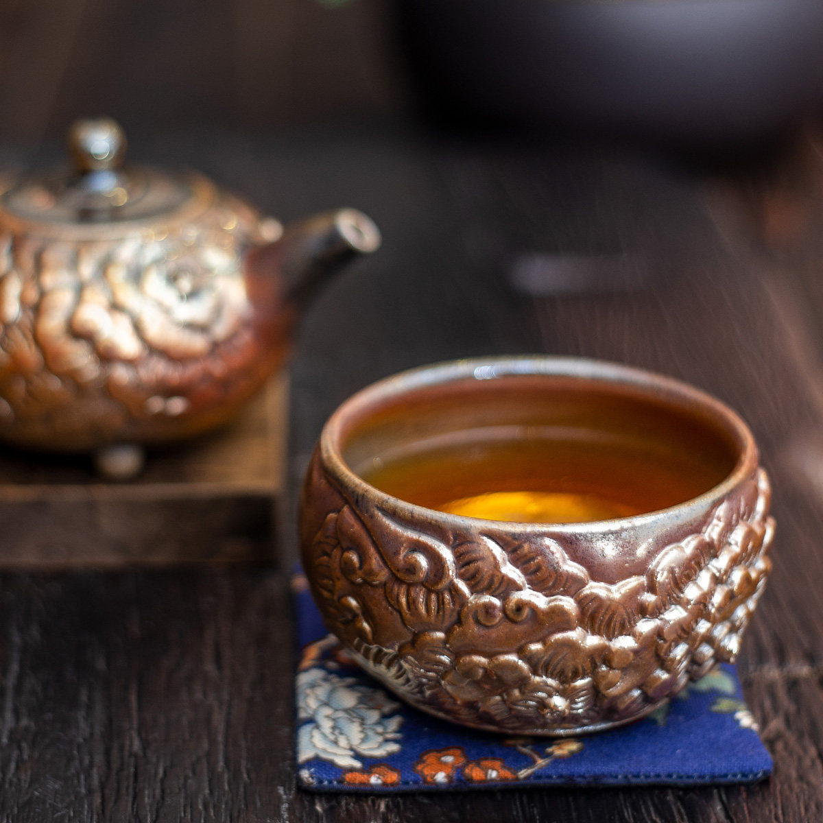 【茶神柴烧】 吴金维柴烧冰烟雕刻壶杯茶具纯手工自然落灰