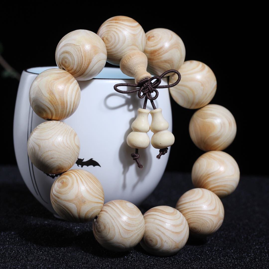 香木象牙对眼手串20mm佛珠文玩小叶叶紫檀木手串