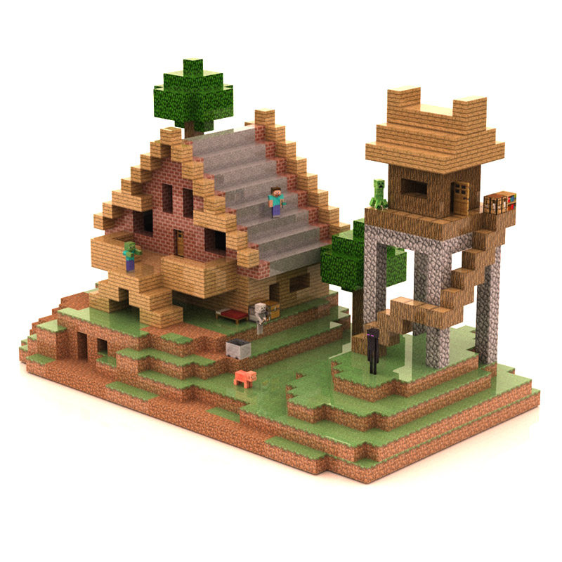 拼插玩具免剪裁3d纸模型儿童手工diy游戏我的世界方块玩具地块