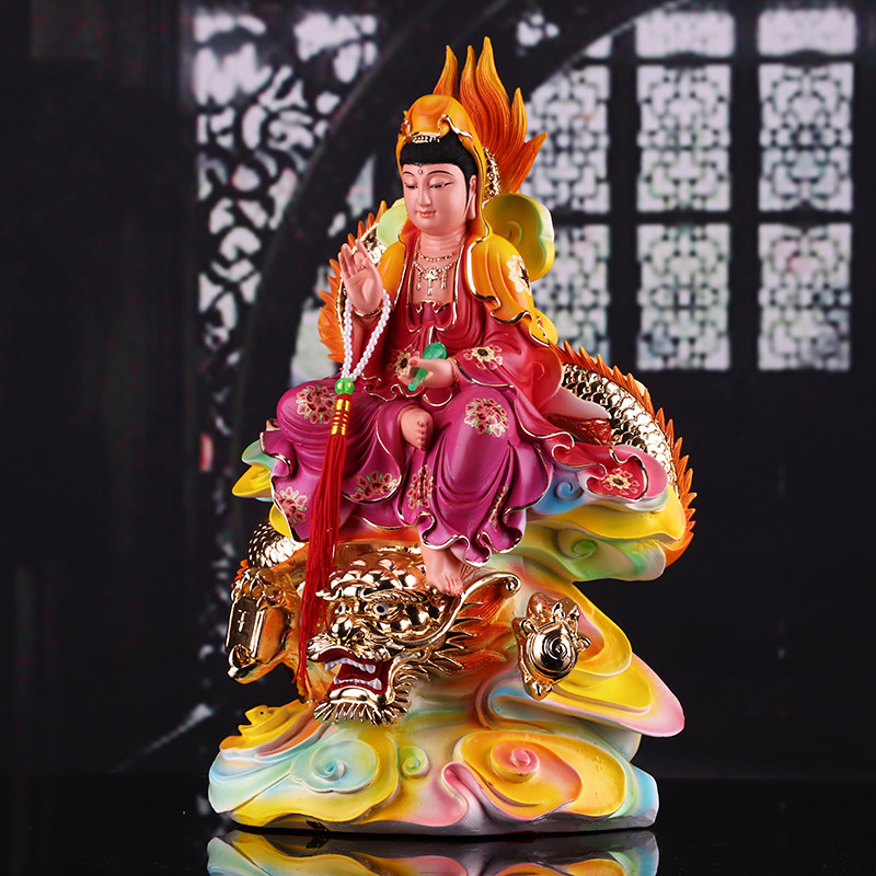 观音降龙佛像骑龙树脂彩绘19寸坐龙观世音菩萨摆件