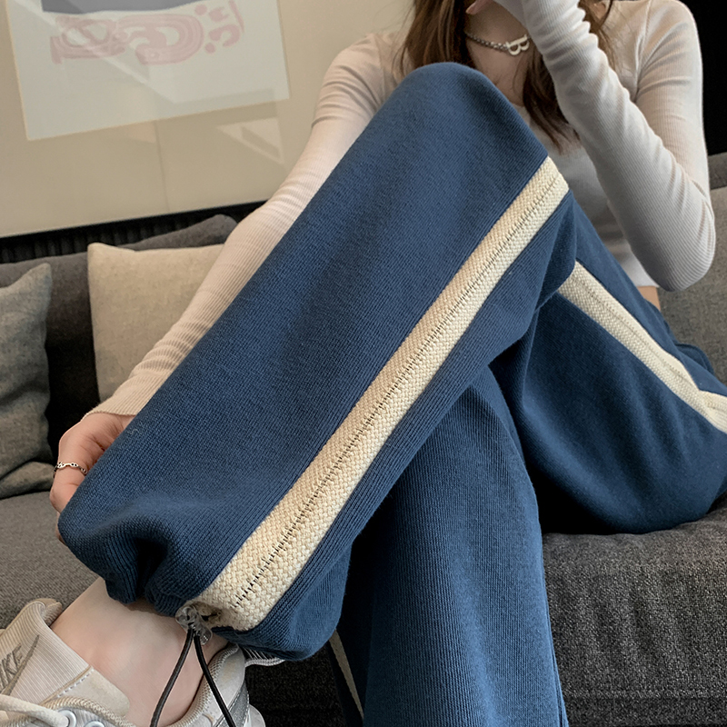 阔腿运动裤女春秋宽松束脚小个子休闲裤子显瘦抽绳直筒卫裤潮ins