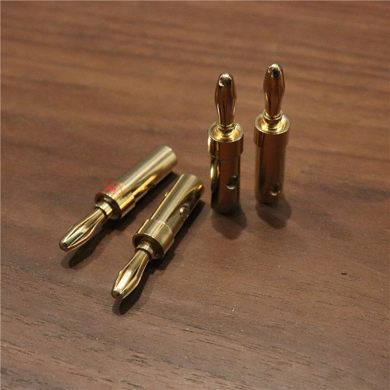 audiowalle 音箱插头纯铜镀金喇叭插头香蕉头镀银镀金送热缩管