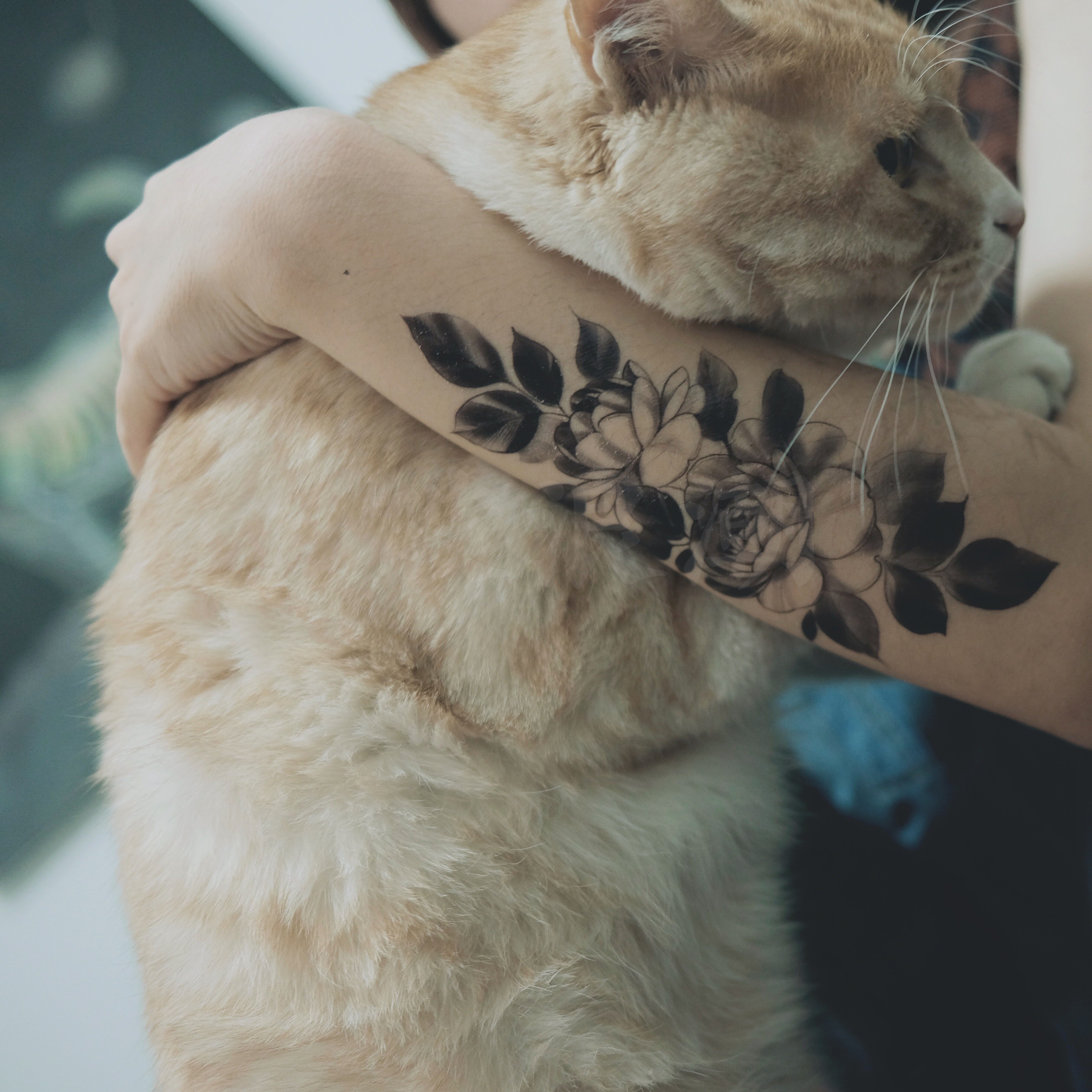 破浪潮原创纹身贴韩式ins花草文艺花臂性感中性网红花卉玫瑰素花