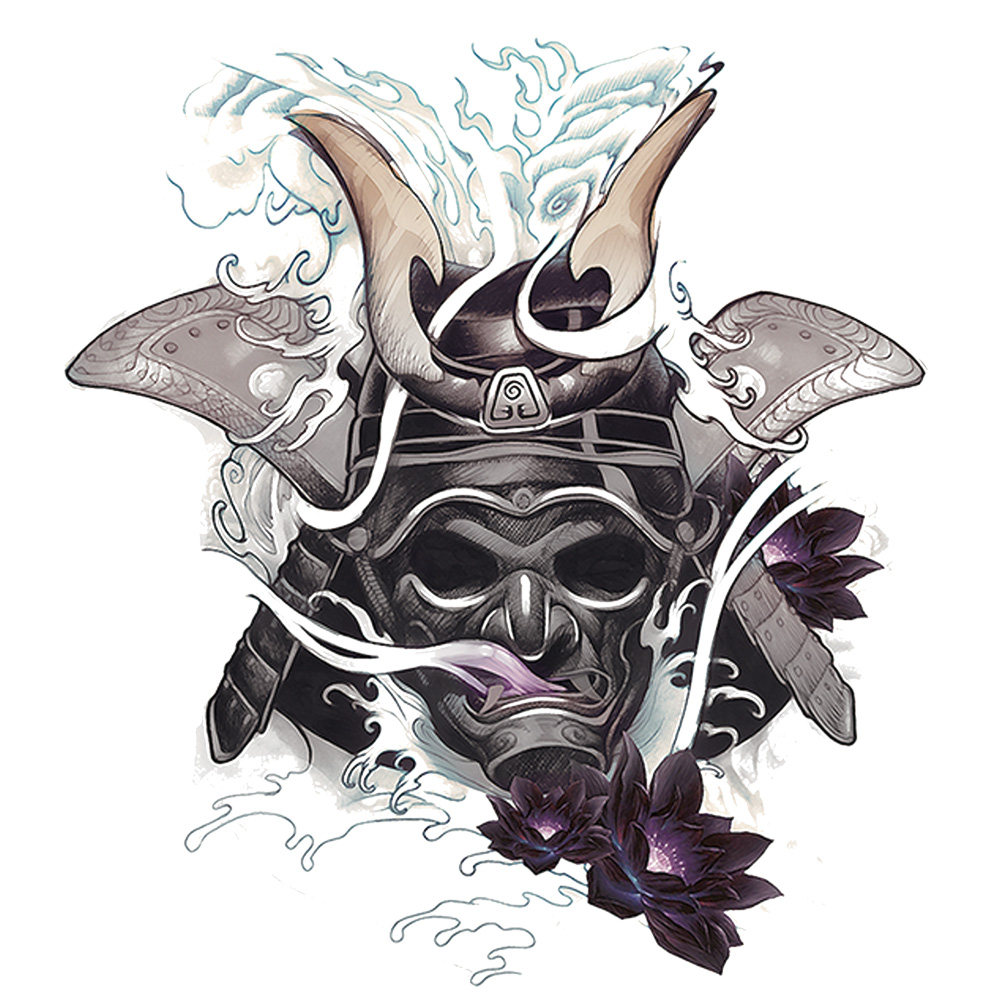 破浪潮原创纹身贴武士日式花臂花腿超大后背逼真防水ins网红持久 - 破