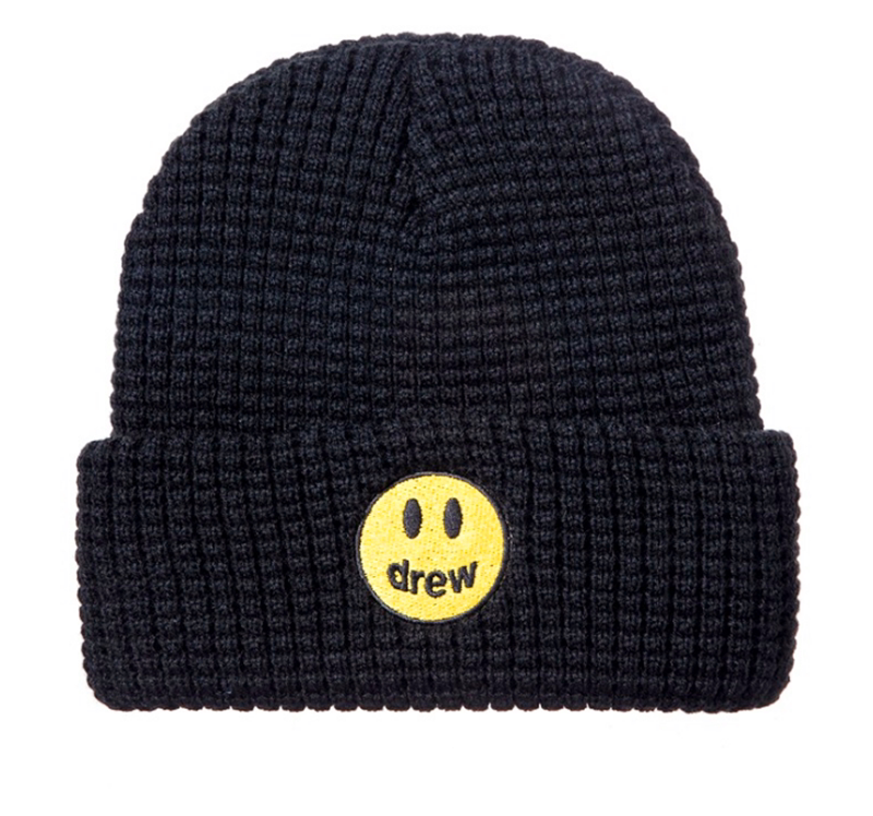 drewhousewaffle华夫格格纹冷drewhouse笑脸毛线针织帽子