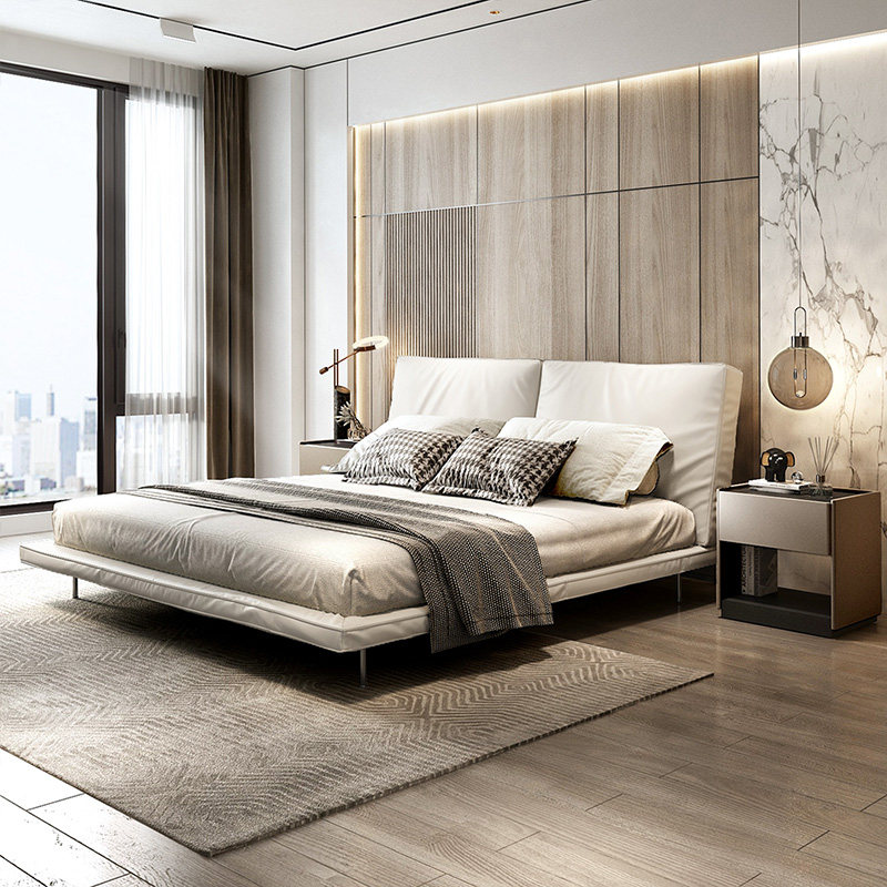 纳威意式真皮轻奢现代简约2021新款主卧大床北欧皮艺床