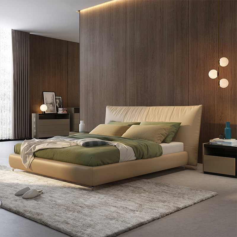 轻奢纳威真皮现代简约18米高端床主大气意式2021年皮艺床