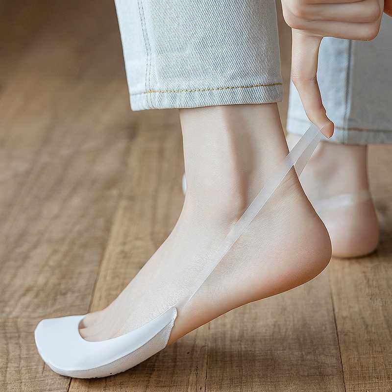 高跟鞋袜夏天薄款袜子女冰丝船袜防滑不掉跟吊带脚底凉鞋浅口隐形