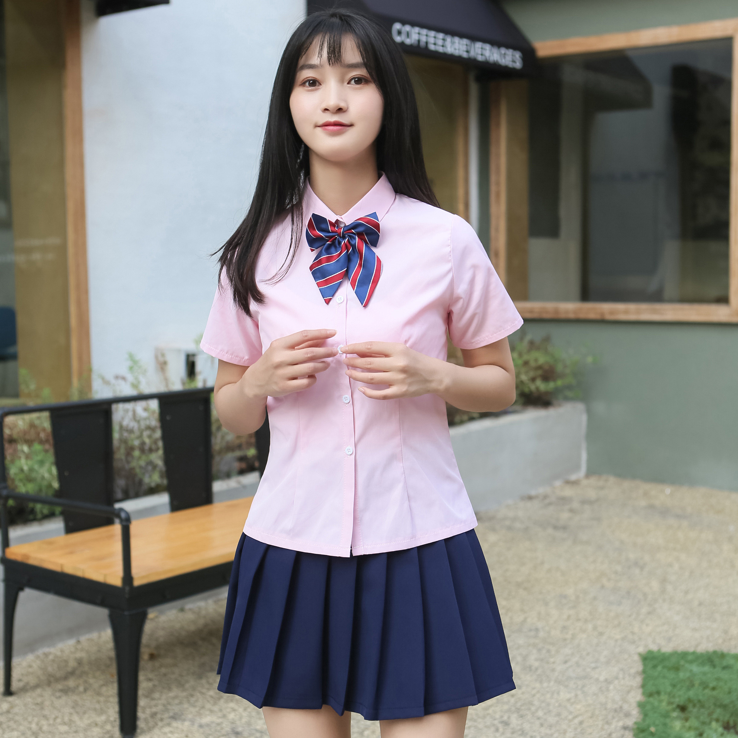 小女女友同款gfriend纯棉衬衫弹力百褶裙套装班服学生校服