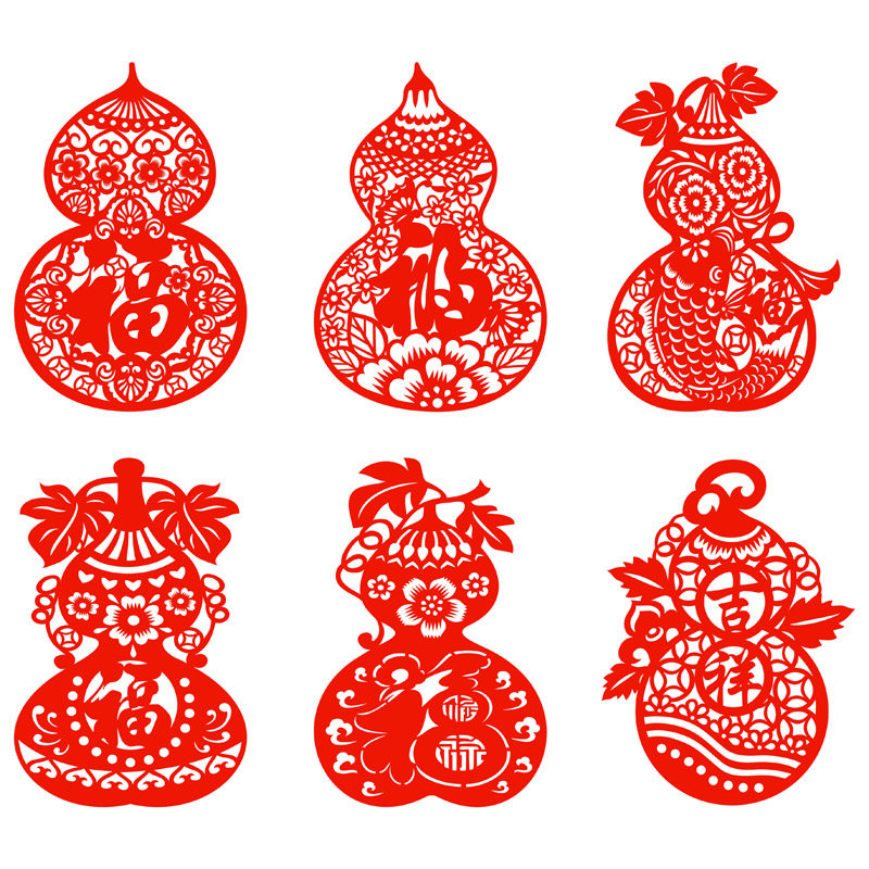 葫芦剪纸窗花福禄贴画植绒绒布不干胶双面红色喜字