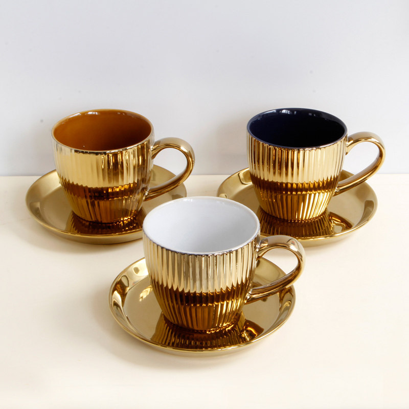 咖啡杯北欧简约陶瓷套装镀金金色家用杯子牛奶咖啡杯