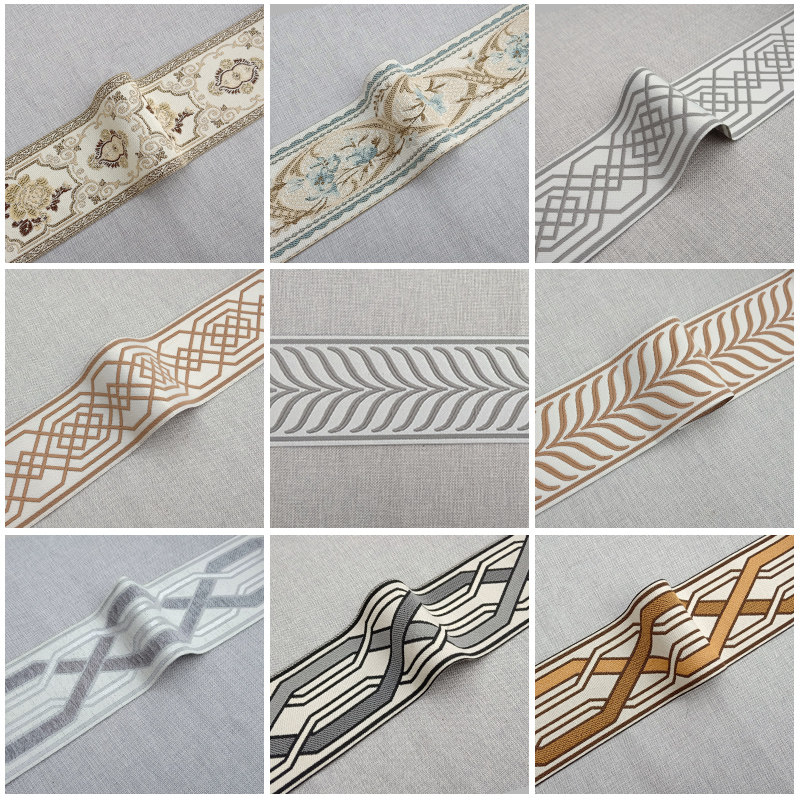 墙布腰线壁布中式刺绣拼接接缝客厅别墅墙贴墙贴