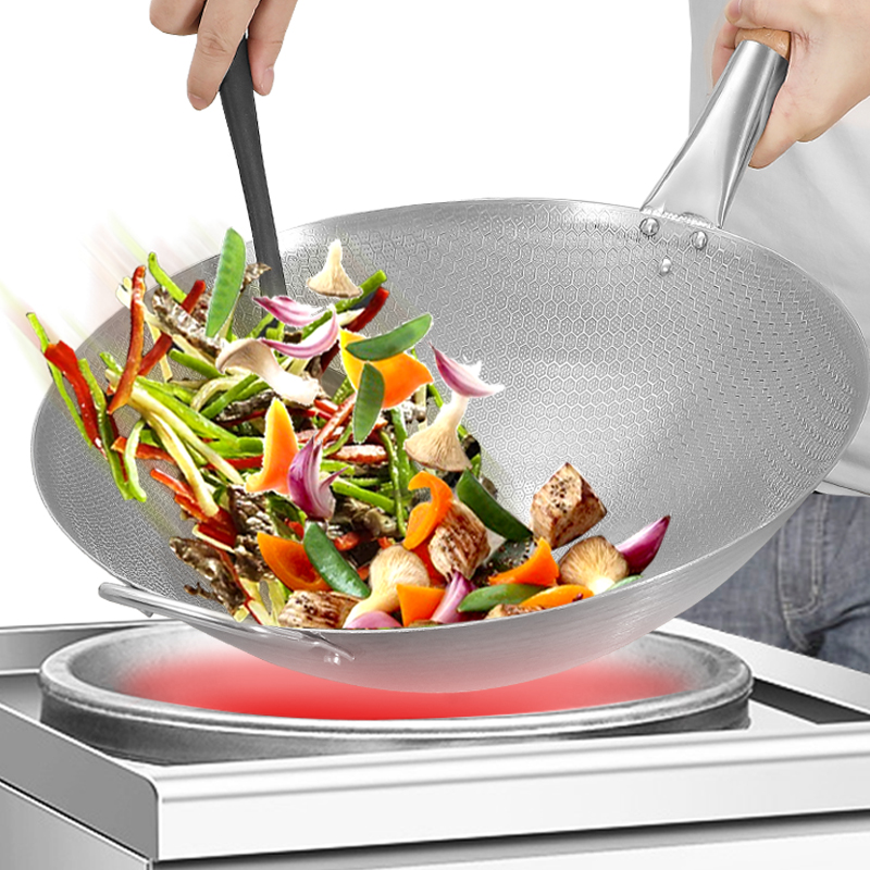 炒锅商用凹面电磁炉不锈钢酒店厨师专用铁锅炒菜炒锅