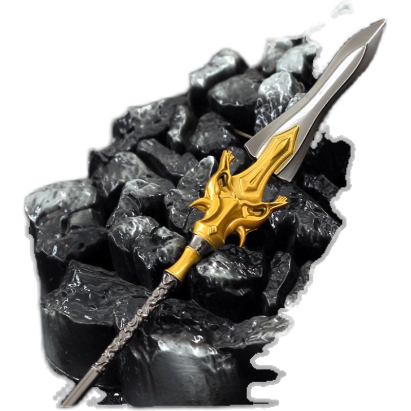 完美世界动漫周边石昊黄金战戟22cm金属武器模型儿童玩具摆件