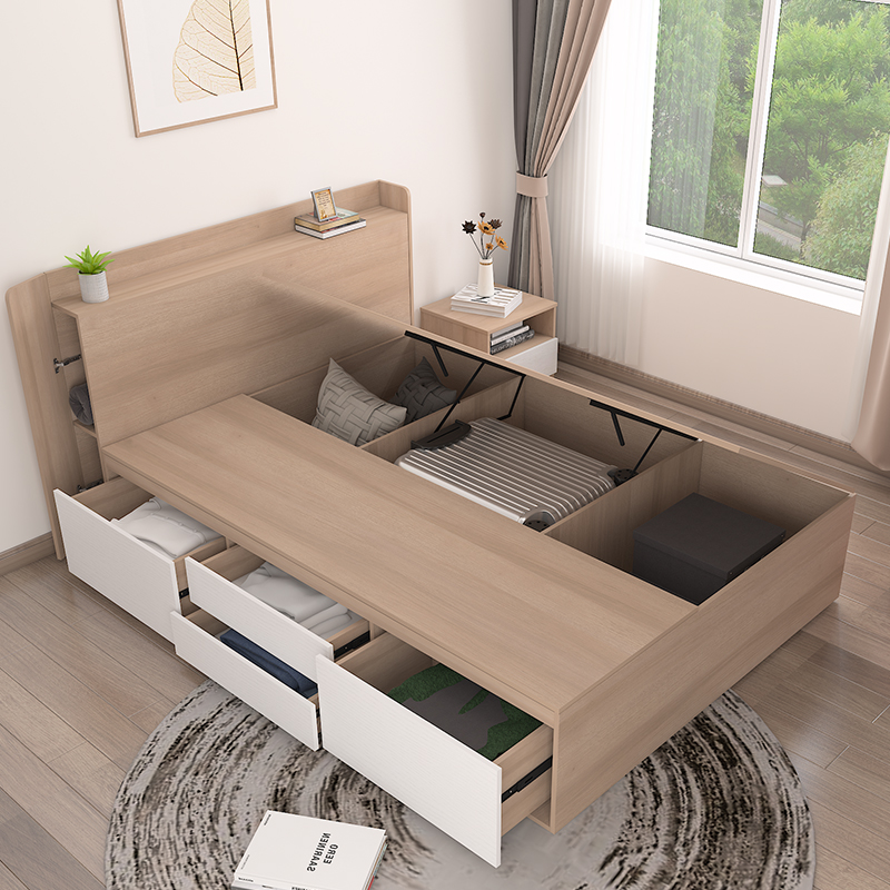 卧室单人床高箱储物床抽屉收纳省空间双人床定制家具板式床