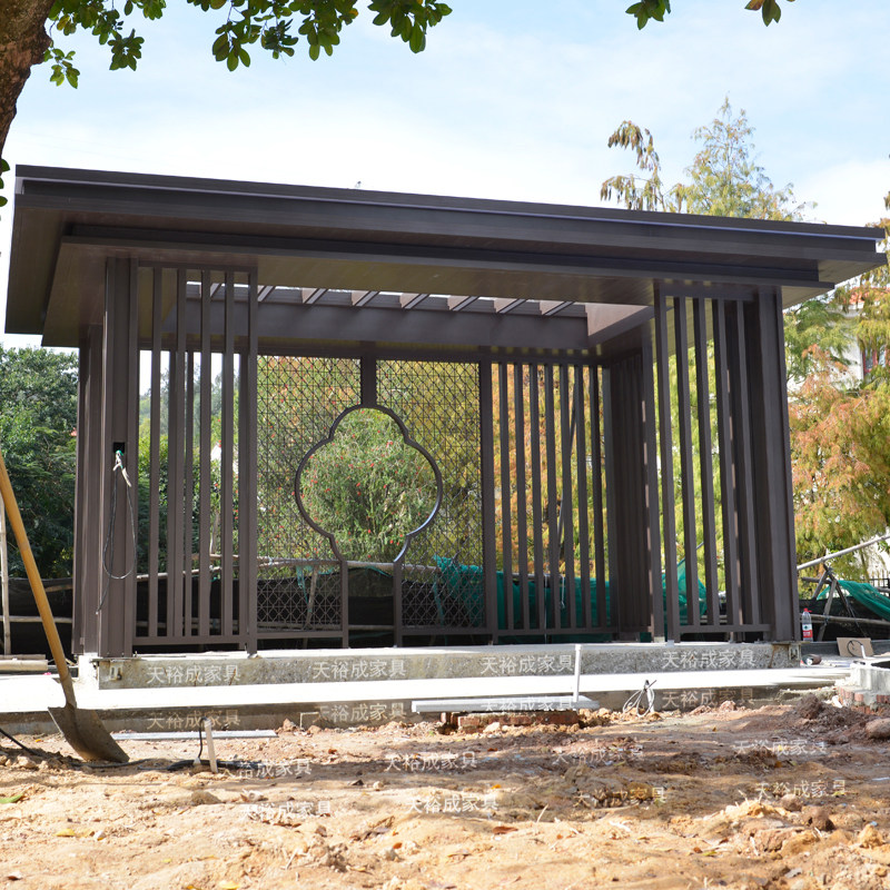 凉亭新中式平顶园林户外室外亭子灯带花园庭院木屋凉亭