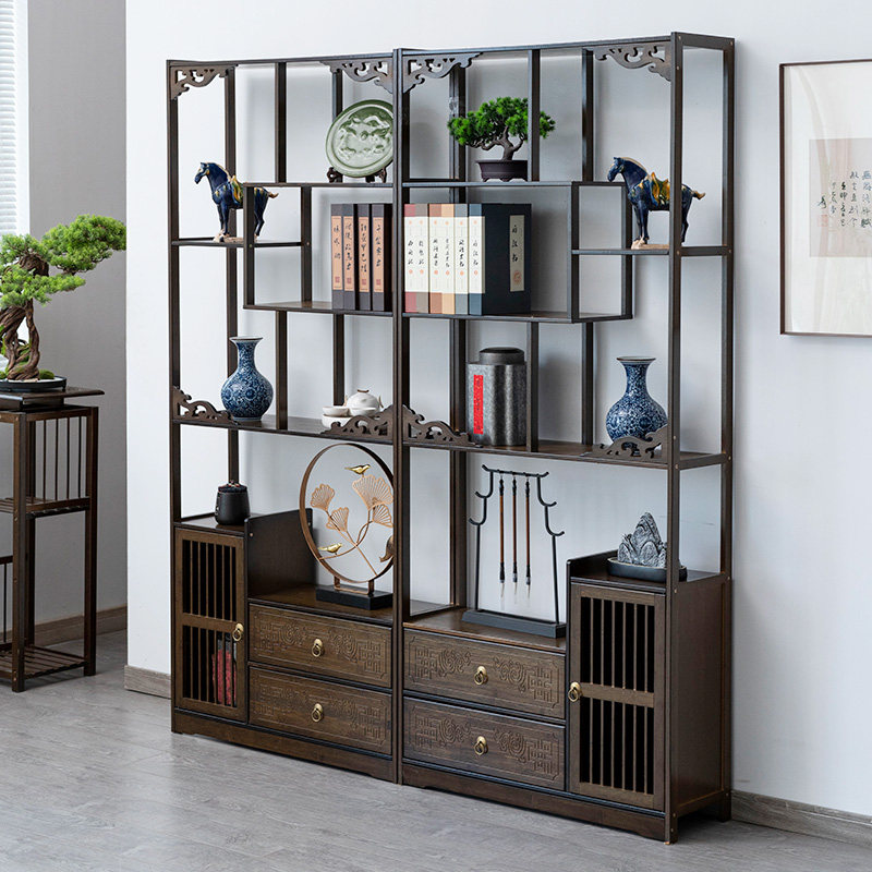 新中式客厅摆件茶具古董茶叶置物架隔断柜架实木多宝格