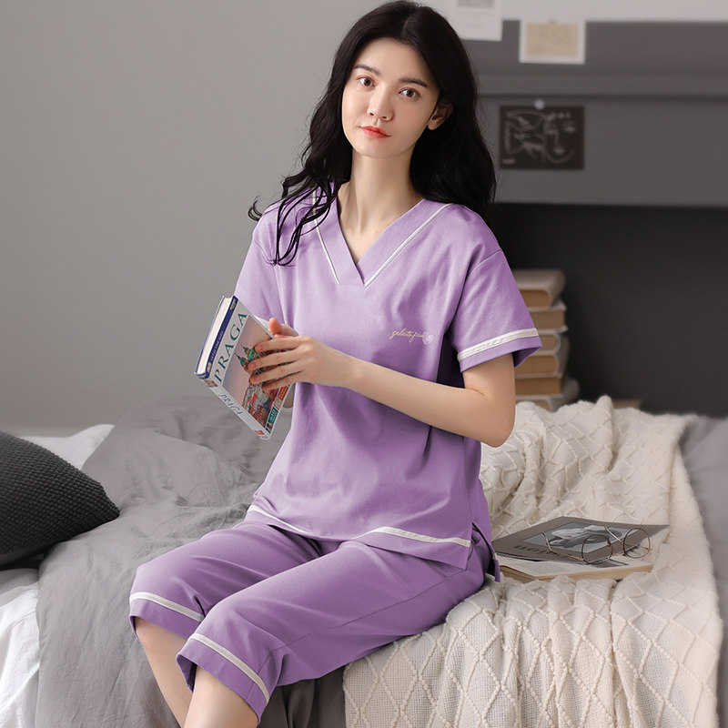 睡衣女士夏季短袖纯棉家居服夏天薄款休闲可出睡衣