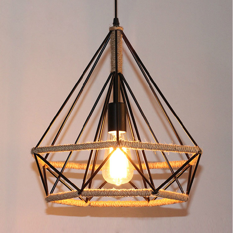 吊灯美式乡村loft复古工业铁艺钻石麻绳鸟笼创意客厅吊灯