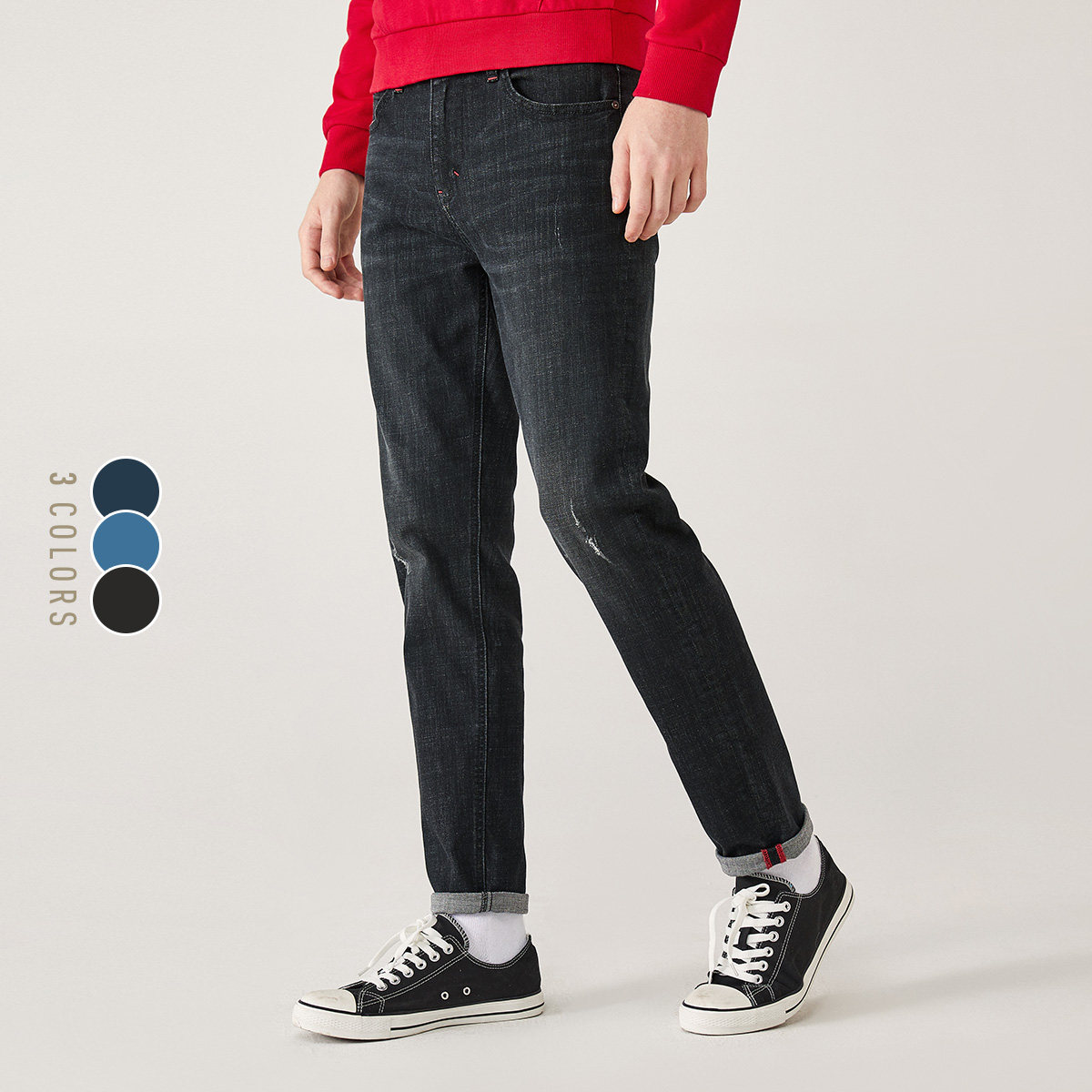 森马牛仔裤男春秋黑色春季新款男士裤子潮流宽松直筒长裤小脚裤潮