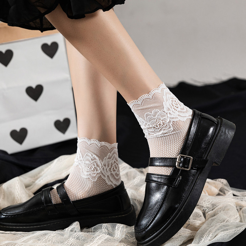 2双装袜子女ins蕾丝蕾丝花花边女袜透气网眼短袜短袜