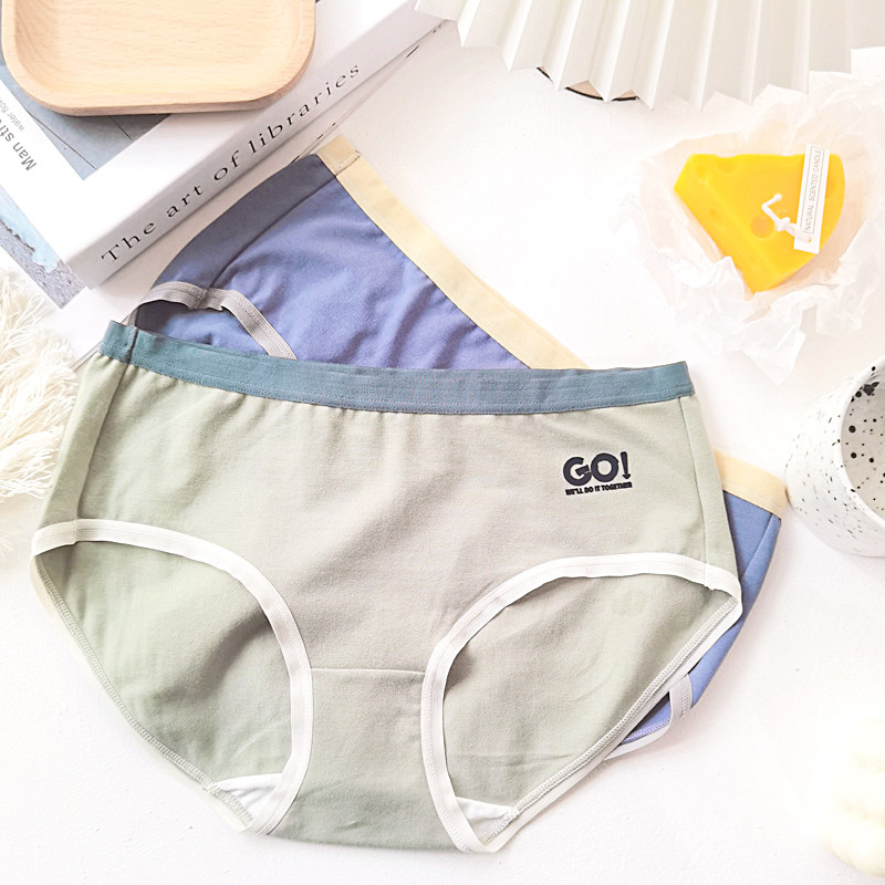 内裤纯棉秋季薄款字母运动女士少女女中全棉平角裤
