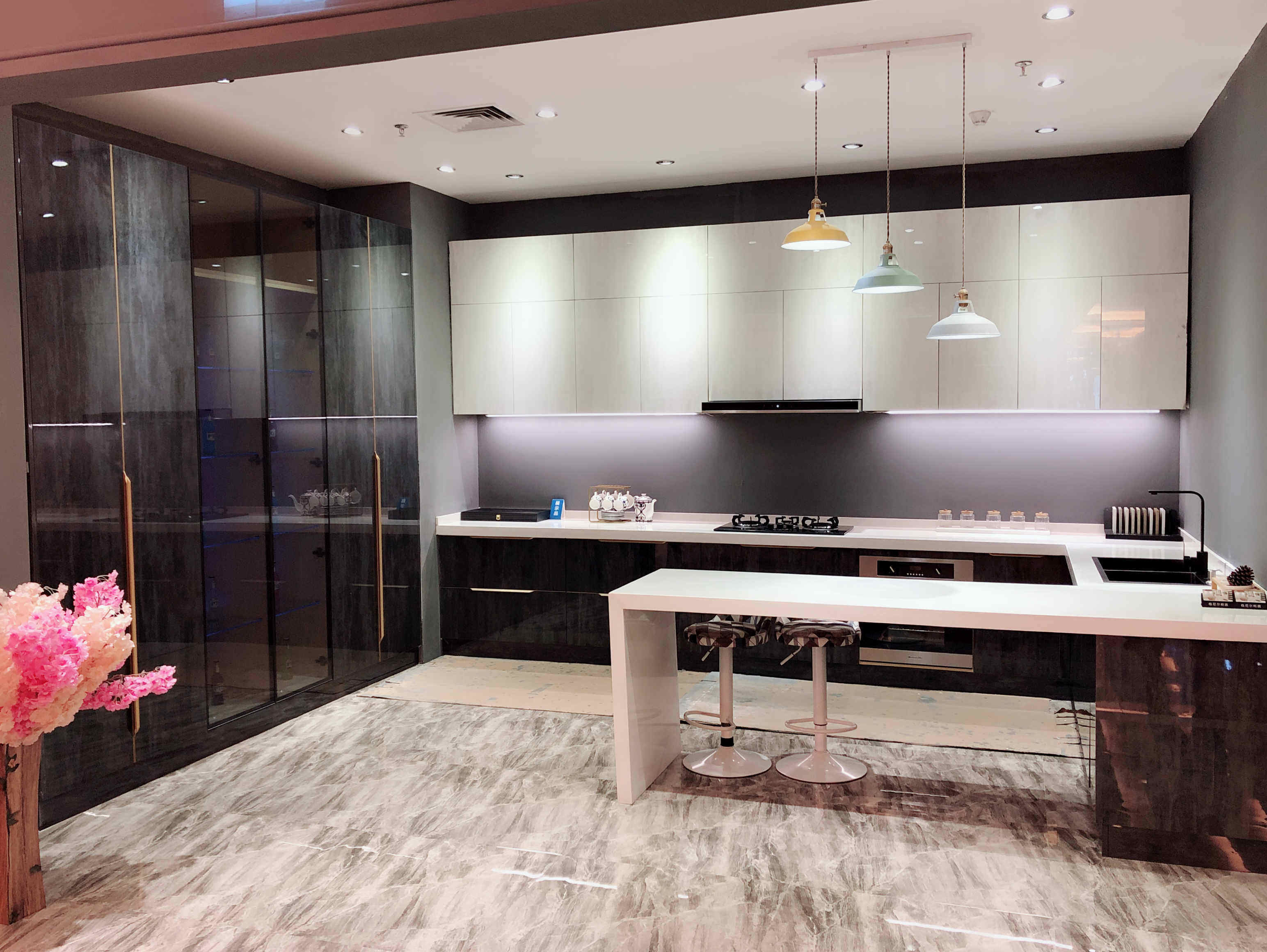 轻奢极简橱柜开放式西厨岛台吧台全屋定制广州佛山整体厨柜