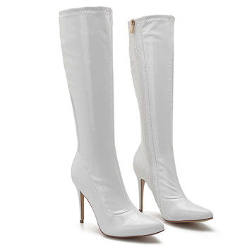 Customized solid color patent leather pointed toe sexy stiletto heel side zipper slim ຊາວຫນຸ່ມການຄ້າຕ່າງປະເທດຄົນອັບເດດ: stretch ກາງຂາເກີບ
