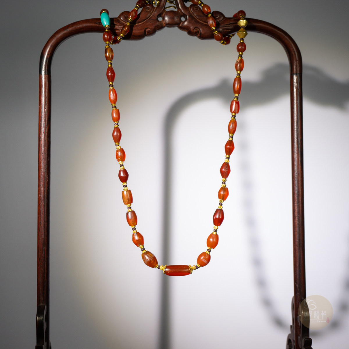 子韵古珠汉代尺寸玛瑙米珠老金绿松松石项链颈饰